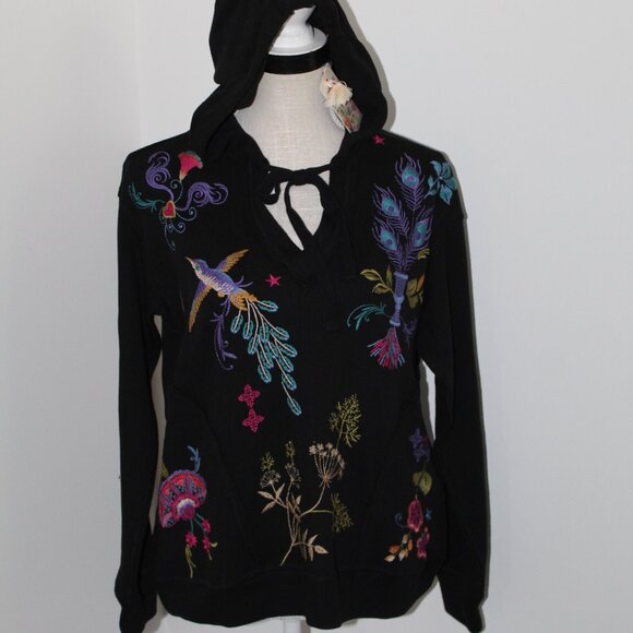 NWT Johnny Was Thermal Waffle Embroidered Relaxed Hoodie Ariela Pullover Top - Picture 2 of 6